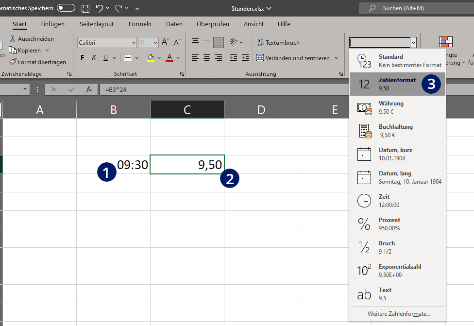 Stunden in Dezimal umrechnen Excel