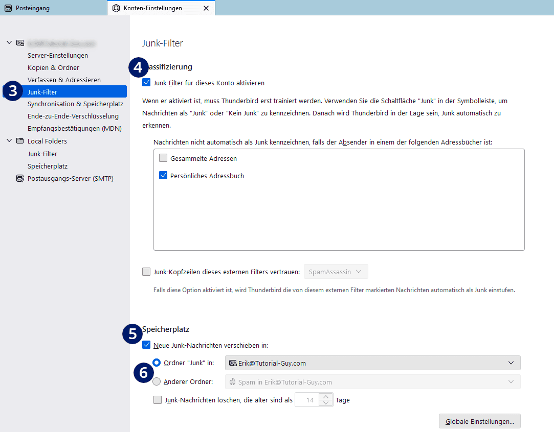 Thunderbird Junk Filter aktivieren