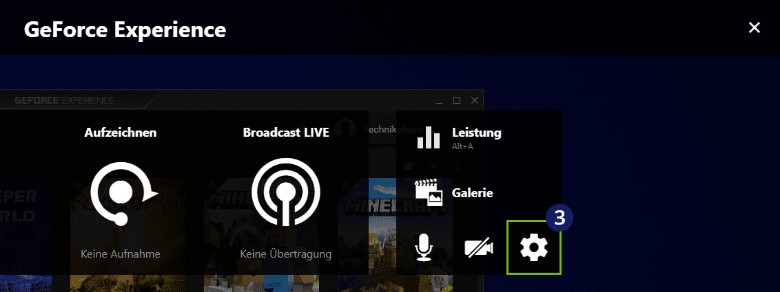 GeForce Experience Einstellungen öffnen