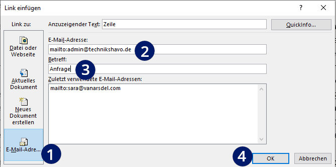 Word Email Adresse verlinken