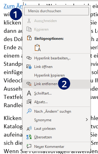 Word Hyperlink entfernen