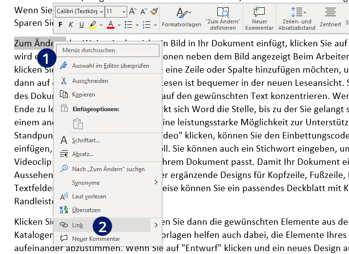 Word Verlinkung einfügen