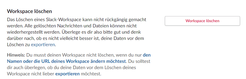 Slack Delete Workspace Button