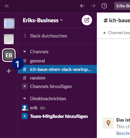 Slack Workspace auswählen