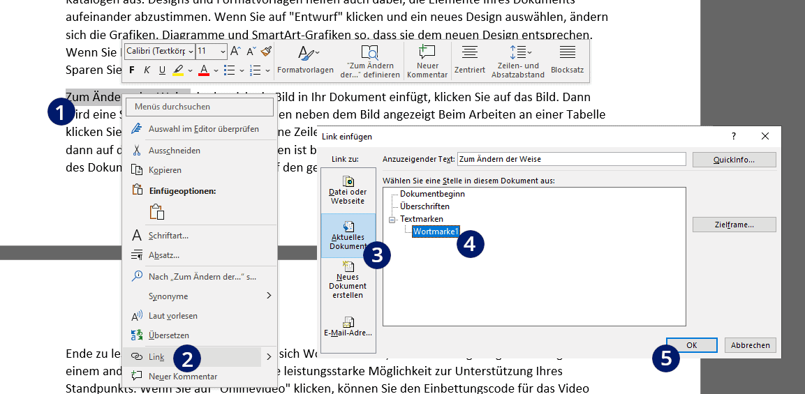 Textmarke in Word verlinken