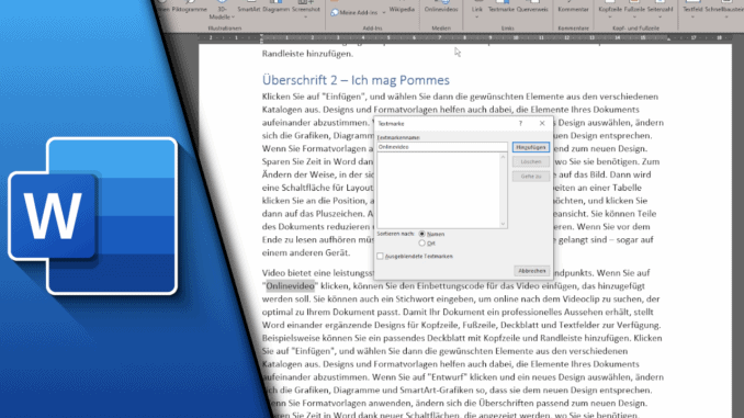 Word Textmarke einfügen