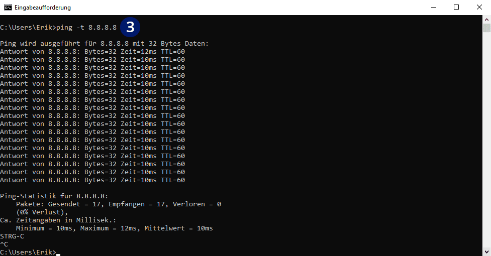 Internet Stabilität testen cmd