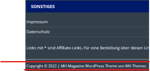 WordPress Theme im Footer finden
