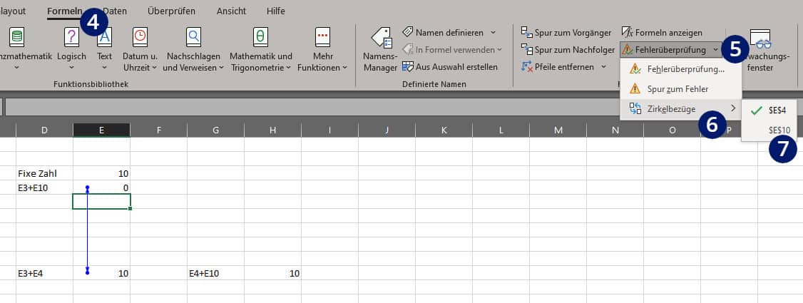 Zirkelbezug Excel finden