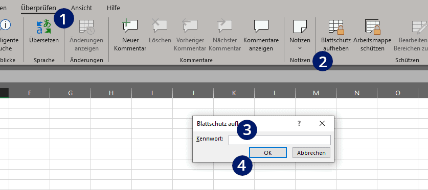 Excel Blattschutz aufheben