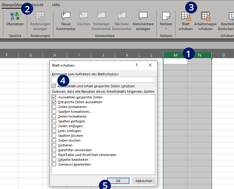 Excel Spalten sperren