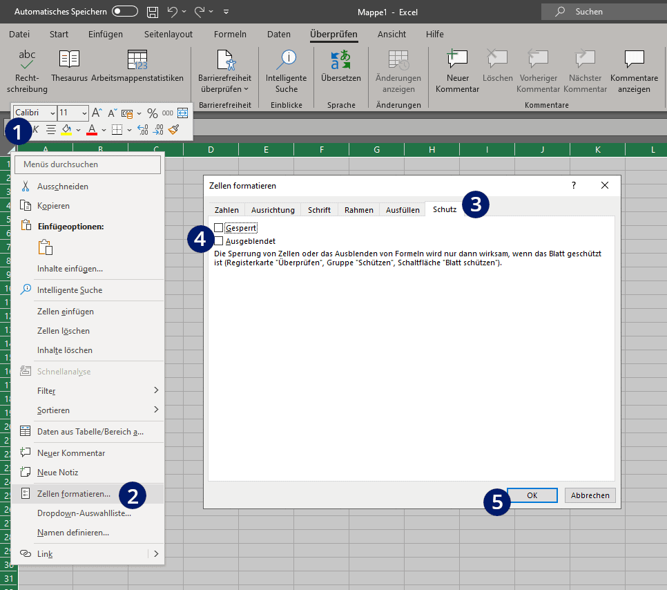 Excel einzelne Zellen sperren