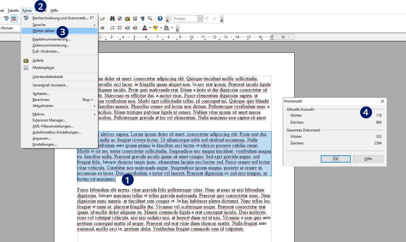 Open Office Wörter zählen