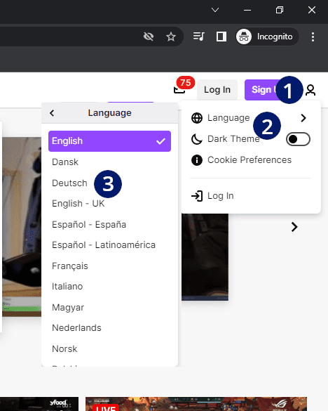 Twitch Sprache umstellen ohne Account