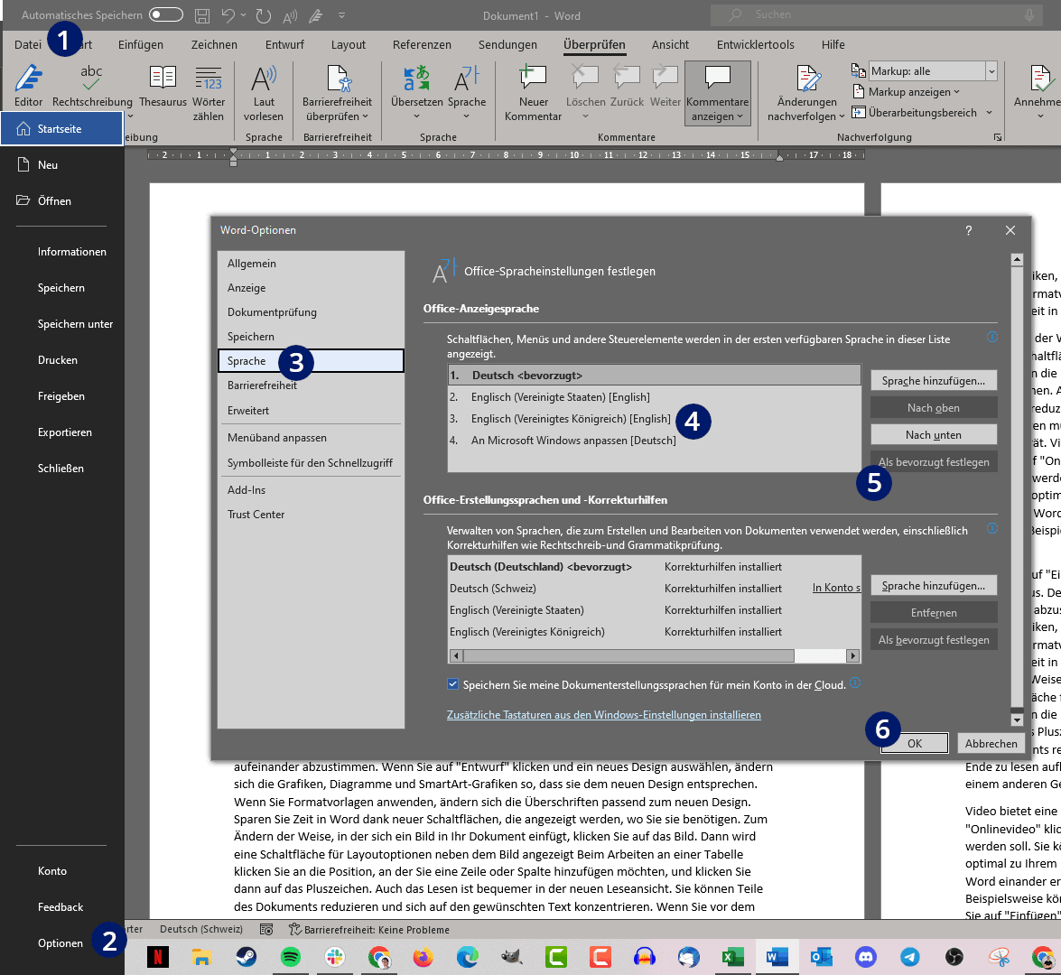 Sprache ändern Word