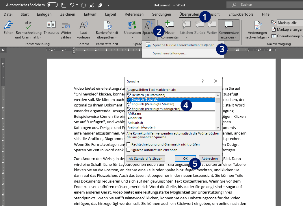 Word Rechtschreibprüfung Sprache ändern