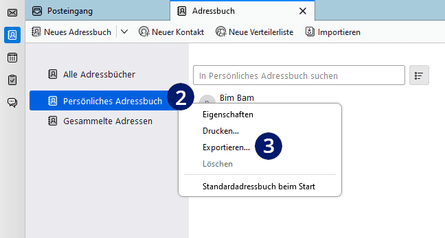 Adressbuch Thunderbird exportieren