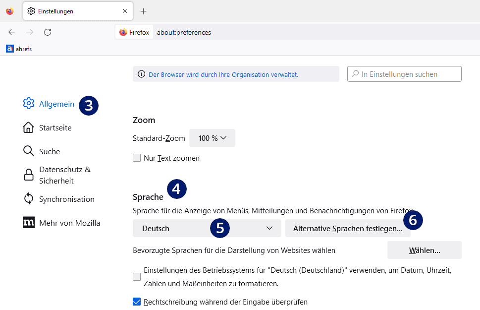 Sprache umstellen Firefox