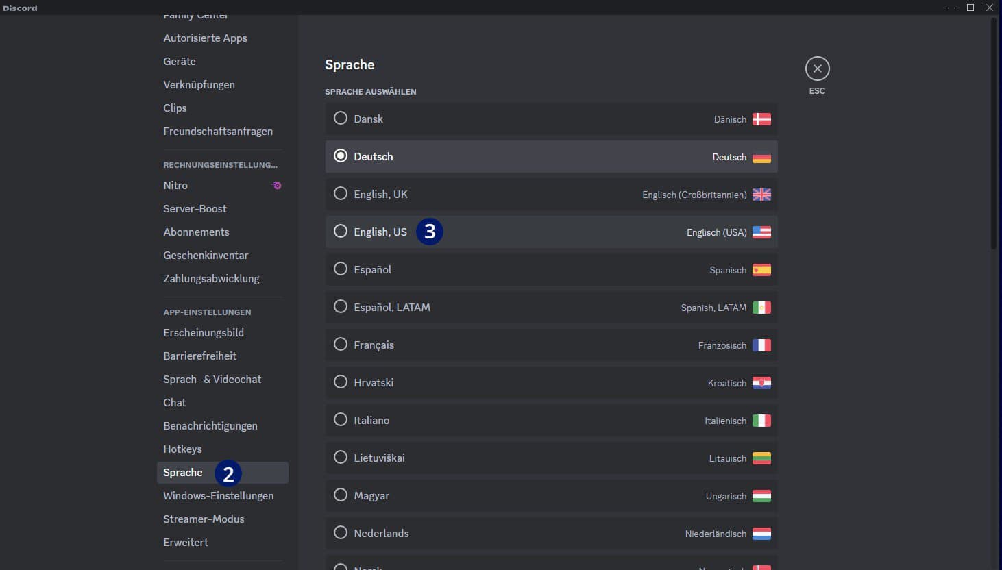 Discord auf deutsch umstellen